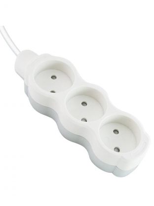 Удлинитель бытовой 3 гнезда, 1.5 м, ПВС, 2х0.75 мм2, без заземления, 10 А, 250 В, с защитными шторками, бело-серый, TDM Electric, Люкс УЛ3, SQ1303-0223