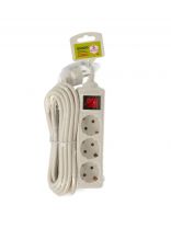 Удлинитель бытовой 3 гнезда, 5 м, ПВС, 3х0.75 мм2, с заземлением, 10 А, выключатель, пластик, белый, ФАZА, FES-03-500, 5053243