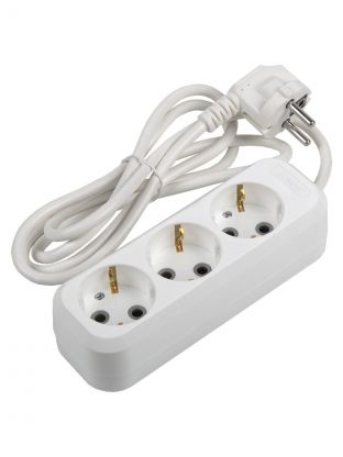 Удлинитель бытовой 3 гнезда, 1.5 м, ПВС, 3х1 мм2, с заземлением, 10 А, 3500 Вт, General Lighting Systems, 470092