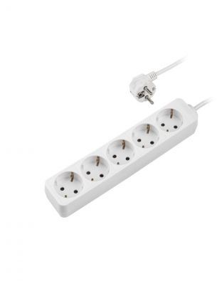 Удлинитель бытовой 5 гнезд, 1.5 м, 3х0.75 мм2, с заземлением, пластик, белый, ФАZА, FEG-05-150, 5052895