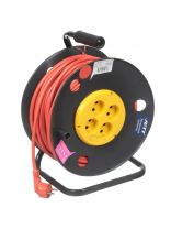 Удлинитель на катушке, 4 гнезда, 40 м, ПВС, 2х2.5 мм2, без заземления, пластик, Jett, 153-540