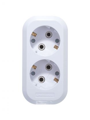 Колодка розеточная 2 гнезда, 2 полюса, с заземлением, 16 А, 3.5 кВт, белый, UNIVersal, E302