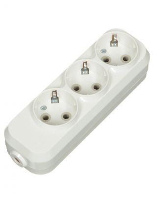 Колодка розеточная 3 гнезда, 2 + 3, с заземлением, 16 А, белый, TDM Electric, Народная, SQ1806-0417