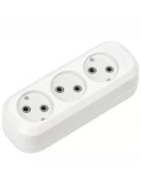 Колодка розеточная 3 гнезда, 3 полюса, без заземления, 10 А, 2.2 кВт, белый, Smartbuy, SBE-10-3-00-N
