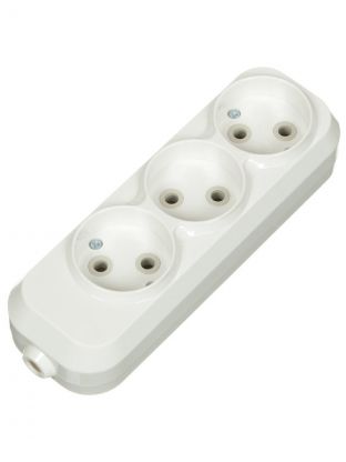 Корпус удлинителя 3 гнезда, 2 полюса, без заземления, 10 А, белый, TDM Electric, Народная, SQ1806-0416