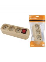 Корпус удлинителя 3 гнезда, 2 + 3, с заземлением, 16 А, выключатель, сосна, TDM Electric, Эко, SQ1806-0049