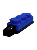 Колодка розеточная 3 гнезда, с заземлением, 16 А, с заглушкой, 1-фазная, IP44, каучук, синий, UNIVersal, 3044