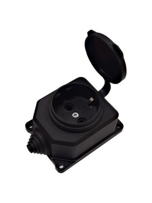 Колодка розеточная 1 гнездо, с заземлением, 16 А, 3.5 кВт, с заглушкой, настенная, 1 гнездо, IP44, каучук, черный, UNIVersal, Компакт, 3032