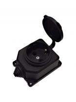 Колодка розеточная 1 гнездо, с заземлением, 16 А, 3.5 кВт, с заглушкой, настенная, 1 гнездо, IP44, каучук, черный, UNIVersal, Компакт, 3032