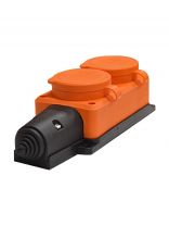 Колодка розеточная 2 гнезда, с заземлением, 16 А, с заглушкой, 1-фазная, IP44, каучук, оранжевый, UNIVersal, 3033
