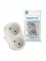 Разветвитель 2 гнезда, без заземления, плоский, 10 А, 250 В, 2200 Вт, Domtok, 2651