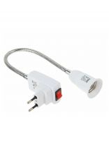 Переходник E27, гибкий, с выключателем, вилка-патрон, 300мм, белый, Ecola, Base, APF7SWEAY