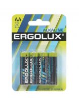 Батарейка Ergolux, АА (LR6, 15A), Alkaline, щелочная, 1.5 В, блистер, 4 шт, 11748