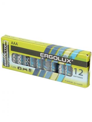 Батарейка Ergolux, ААА (LR03, 24A), Alkaline, щелочная, 1.5 В, коробка, 12 шт, 11745
