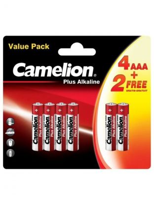 Батарейка Camelion, ААА (LR03, 24A), Plus Alkaline, щелочная, 1.5 В, блистер, 4+2 шт, 15307
