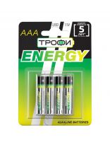 Батарейка Трофи, ААА (LR03, 24A), Energy Alkaline, щелочная, 1.5 В, блистер, 4 шт, Б0017044