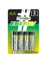 Батарейка Трофи, АА (LR6, 15A), Energy Alkaline, щелочная, 1.5 В, блистер, 4 шт, Б0017046