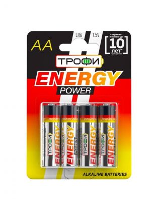 Батарейка Трофи, АА (LR6, 15A), Energy Power Alkaline, щелочная, 1.5 В, блистер, 4 шт, C0034657