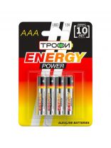 Батарейка Трофи, ААА (LR03, 24A), Energy Power Alkaline, щелочная, 1.5 В, блистер, 4 шт, C0034915