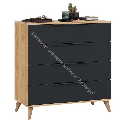 Комод «Джоли» с опорами Бук матовый, Дуб Крафт золотой/Графит матовый