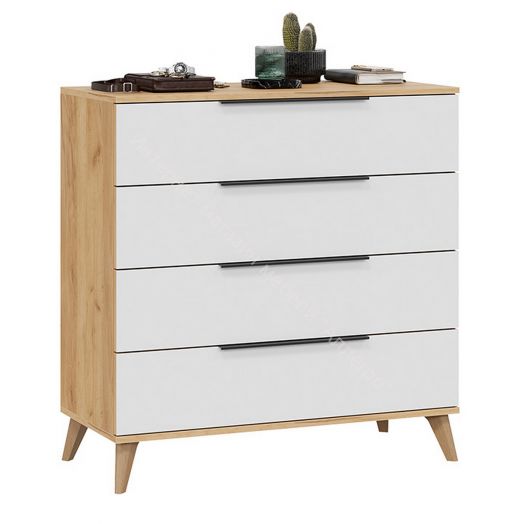 Комод «Джоли» с опорами Бук матовый, Дуб Крафт золотой/Белый матовый