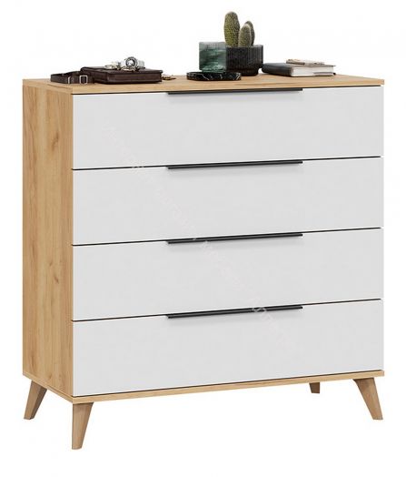 Комод «Джоли» с опорами Бук матовый, Дуб Крафт золотой/Белый матовый