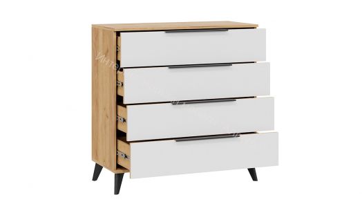 Комод «Джоли» с опорами Черный матовый, Дуб Крафт золотой/Белый матовый