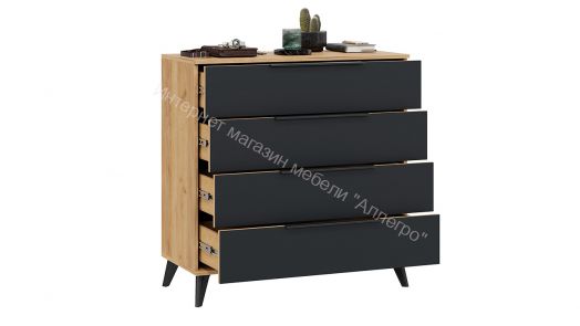 Комод «Джоли» с опорами Черный матовый, Дуб Крафт золотой/Графит матовый