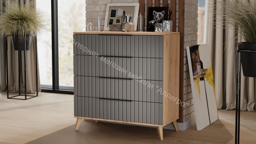 Комод «Хилтон» с опорами Бук матовый, Дуб Крафт золотой, Графит матовый