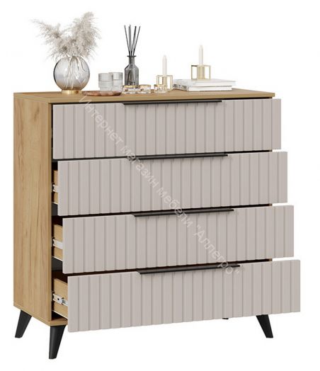 Комод «Хилтон» с опорами Черный матовый, Дуб Крафт золотой, Мокко матовый