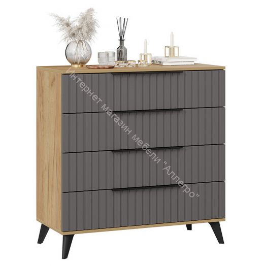 Комод «Хилтон» с опорами Черный матовый, Дуб Крафт золотой, Графит матовый