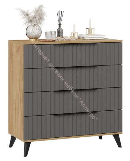 Комод «Хилтон» с опорами Черный матовый, Дуб Крафт золотой, Графит матовый