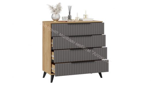 Комод «Хилтон» с опорами Черный матовый, Дуб Крафт золотой, Графит матовый