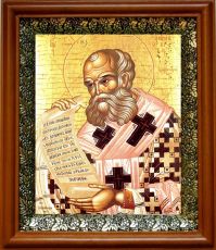 Икона Афанасий Великий в киоте с басмой Виноградная Лоза (UV-печать)(30128)