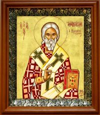 Икона Афанасий Череповецкий в киоте с басмой Виноградная Лоза (UV-печать)(30131)