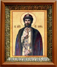 Икона Борис, князь в киоте с басмой Виноградная Лоза (UV-печать)(33034)