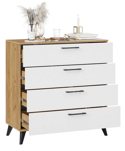 Комод «Нео» с опорами Черный матовый, Дуб Крафт золотой, Белый