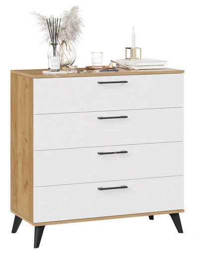 Комод «Нео» с опорами Черный матовый, Дуб Крафт золотой, Белый