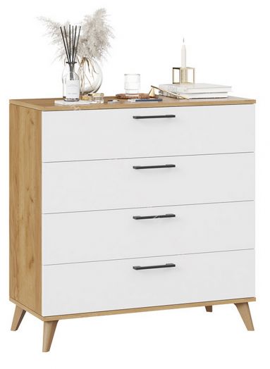 Комод «Нео» с опорами Бук матовый, Дуб Крафт золотой, Белый