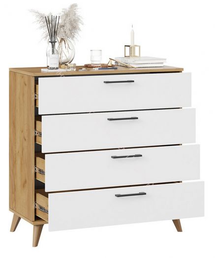 Комод «Нео» с опорами Бук матовый, Дуб Крафт золотой, Белый