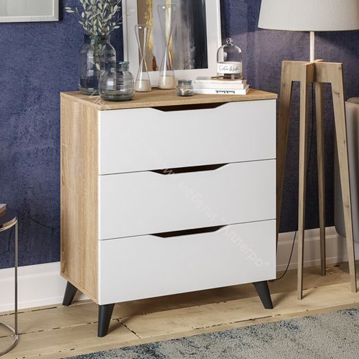 Комод тип 3 с опорами Черный матовый, Дуб Сонома, Белый ясень