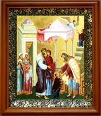 Икона Введение во храм Пресвятой Богородицы в киоте с басмой Виноградная Лоза (UV-печать)(30172)
