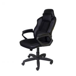 Кресло Морган, мех. качания, кожзам черный/ткань черная/мягкие подлокотники