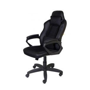 Кресло Морган, мех. качания, кожзам черный/ткань черная/мягкие подлокотники