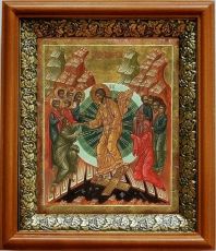 Икона Воскресение Христово в киоте с басмой Виноградная Лоза (UV-печать)(33050)