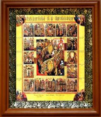 Икона Воскресение Христово с праздниками в киоте с басмой Виноградная Лоза (UV-печать)(30212)