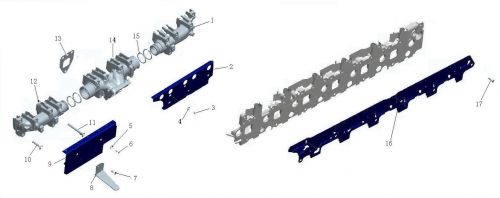 Задний выпускной коллектор Howo, Sitrak MC11, MC13