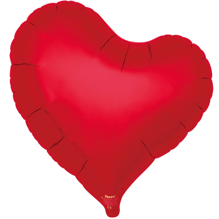 Красное металлик сердце японское с изгибом среднее шар фольгированный с гелием