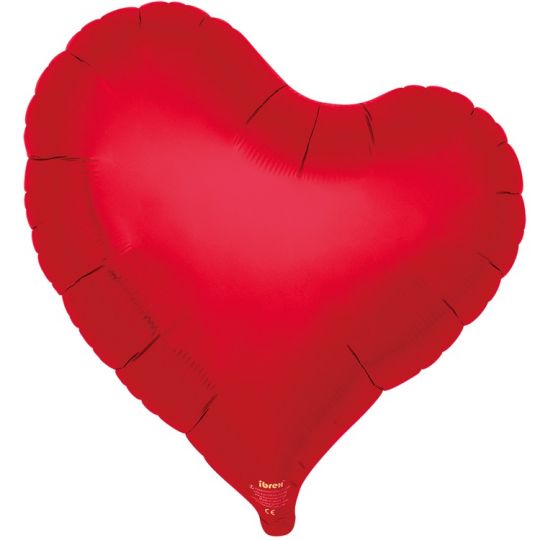 Красное металлик сердце японское с изгибом среднее шар фольгированный с гелием
