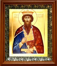 Икона Вячеслав Чешский в киоте с басмой Виноградная Лоза (UV-печать)(30227)